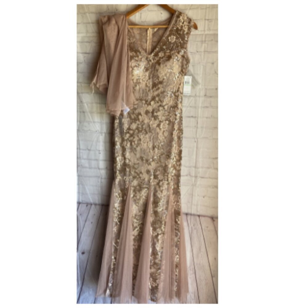 Alex Evenings Floral Embroidered Gown With Shawl - Picture 3 of 9
